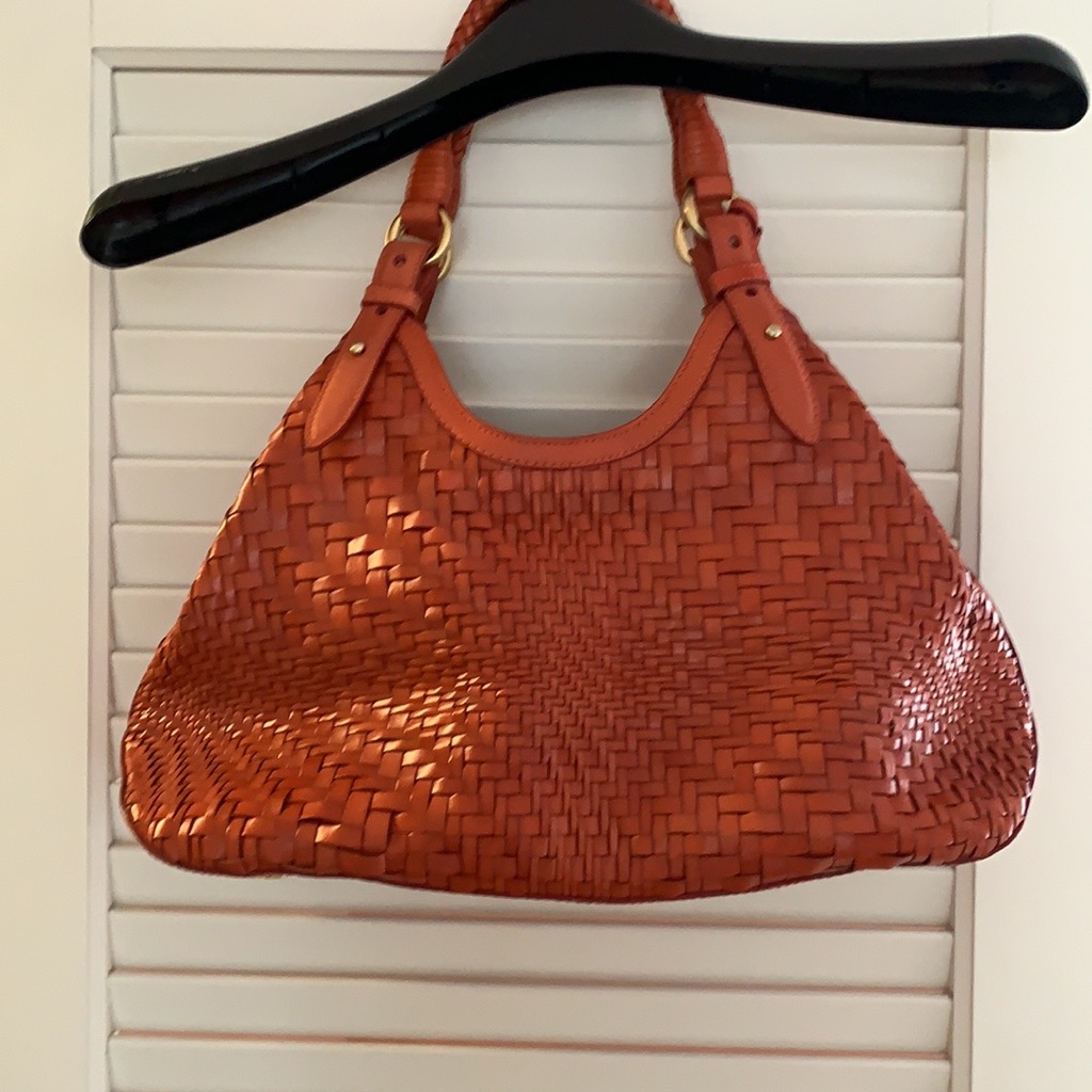 Cole Haan Genevieve Woven Leather Saddle Optical Weave. Orange No Longer Made.